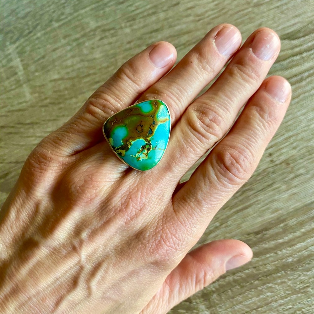 Turquoise Sterling Silver Statement Ring - image 1
